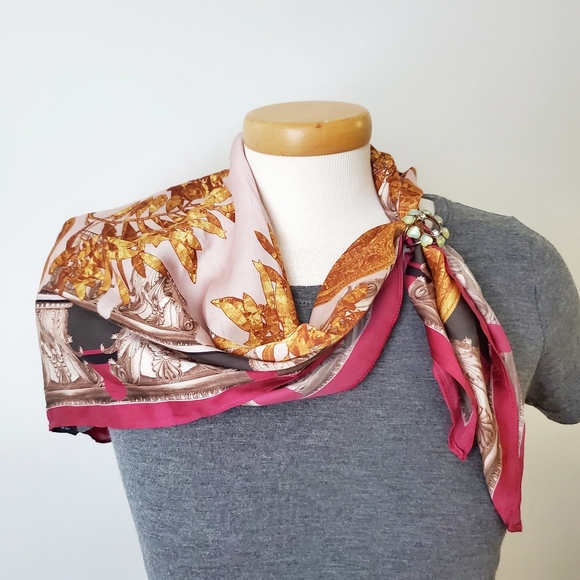 ZARA Square Print Scarf Pink Yellow - Picture 3 of 4